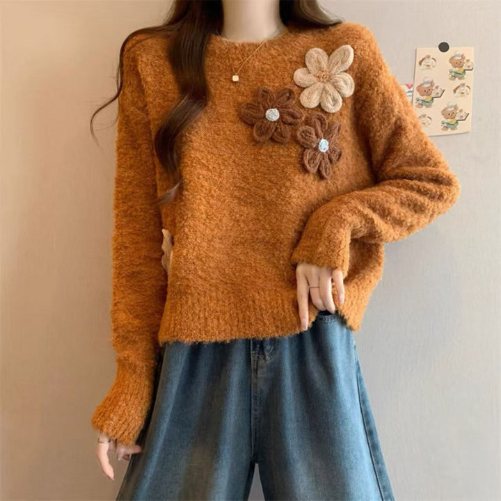 Damen Kuscheliger Pullover mit floralem 3D-Design Drune
