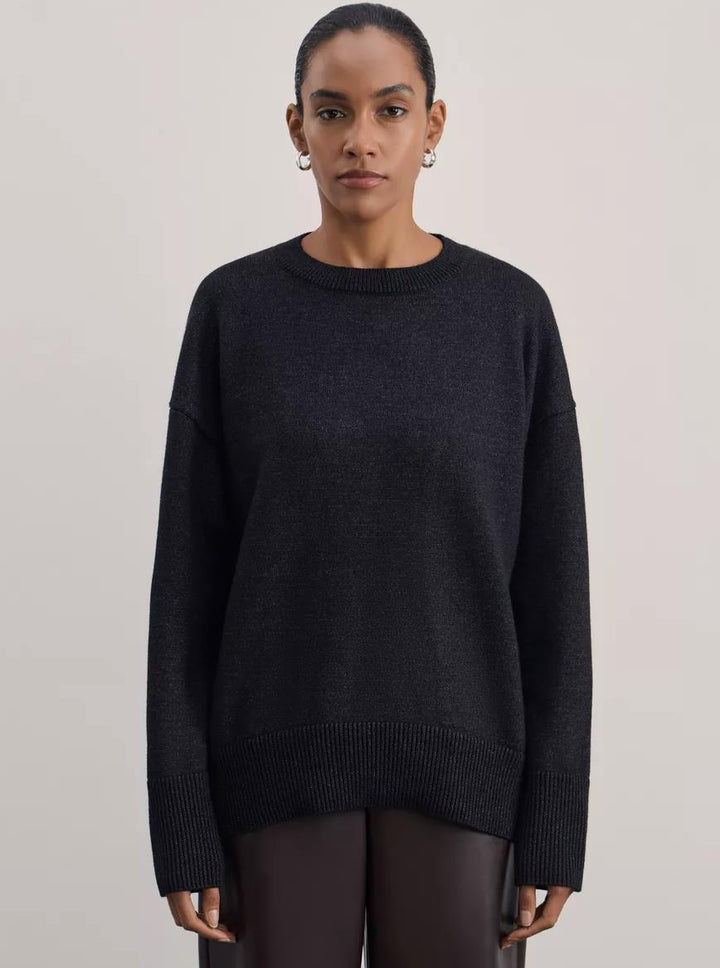 Damen Bequemer und eleganter Strickpullover mit überschnittenen Schultern und Rippenbündchen Drune