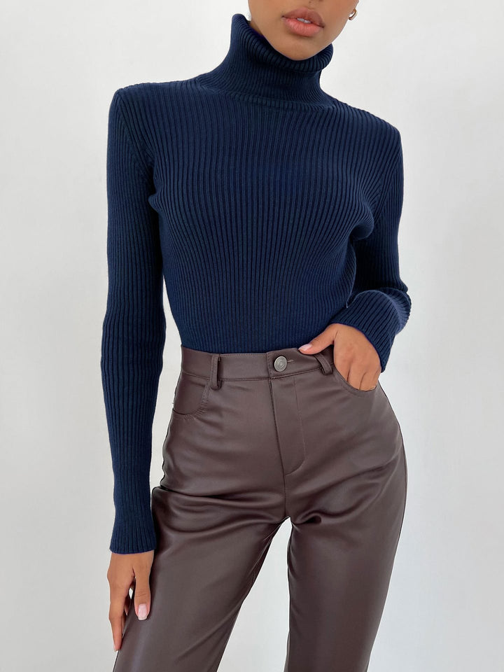 Damen Figurbetonter Rippstrick-Rollkragenpullover Drune