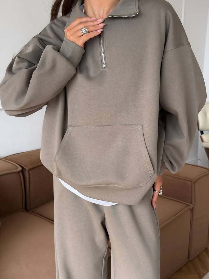 Drune | Halbhals Pullover Sweatshirt und Weit Geschnittene Hose Zweiteiler Anzug