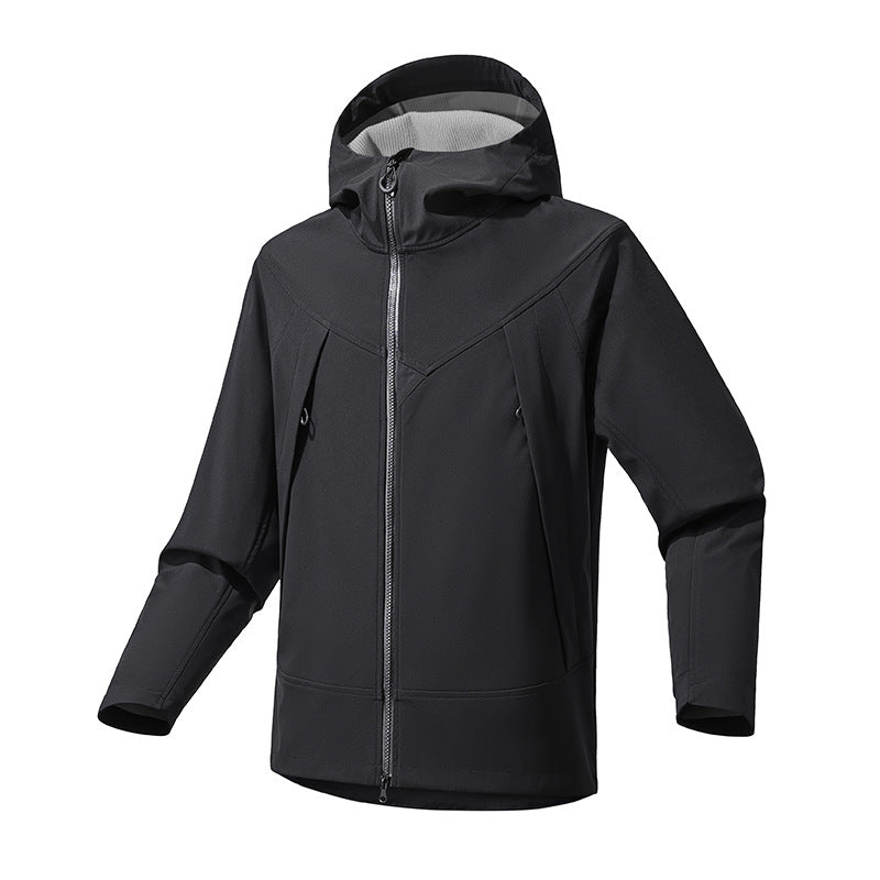Herren Technische Softshell-Outdoorjacke mit Kapuze winddichtem Stretch und Zwei-Wege-Reißverschluss Drune