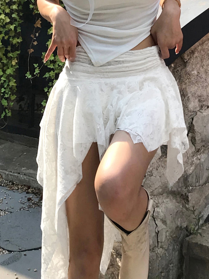 Damen Eleganter asymmetrischer Spitzenspaltröckchen Drune
