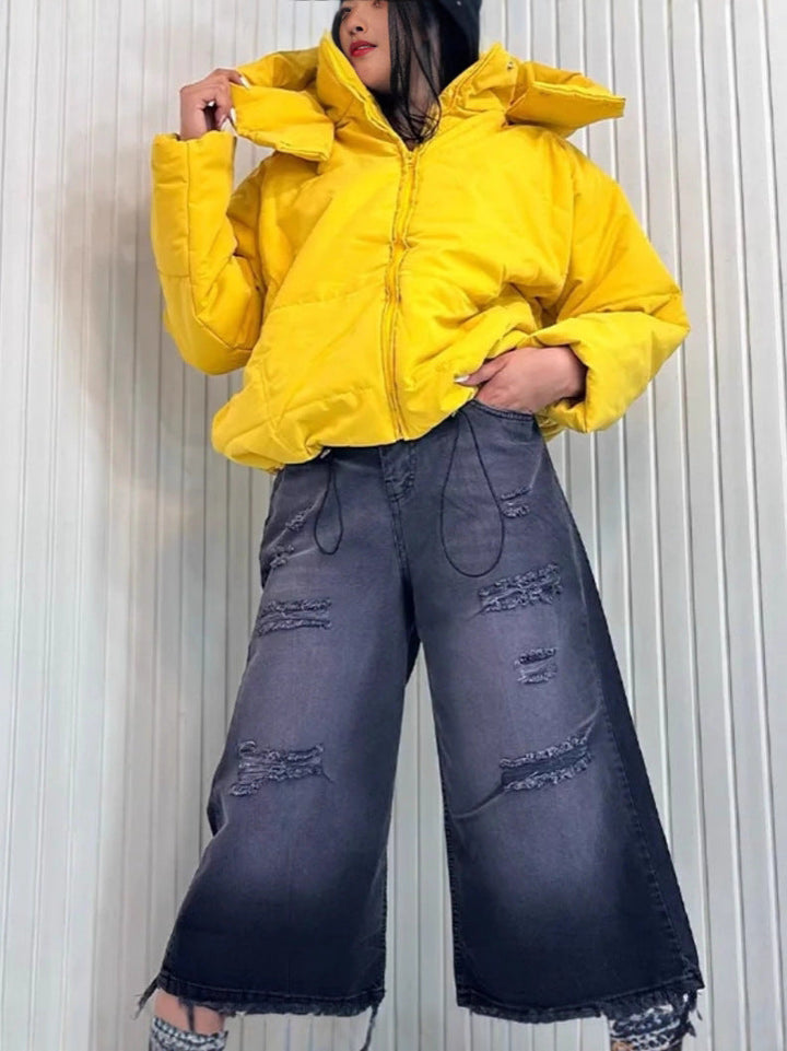 Steppjacke Damen modisch mit abnehmbarer Kapuze und Taschen