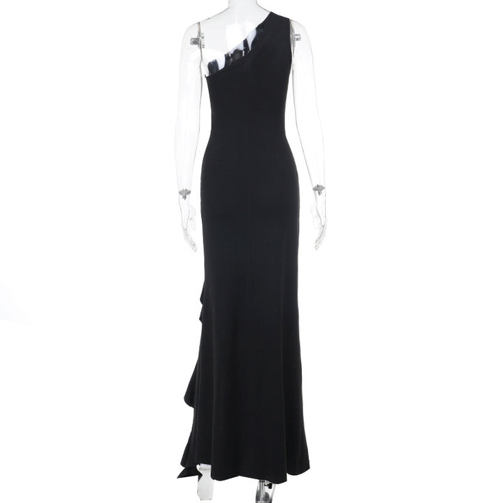 Damen Elegantes Maxikleid mit asymmetrischem Schnitt und Raffung Drune