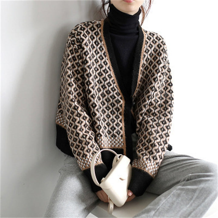 Damen Strickjacke mit geometrischem Design und Knopfverschluss Drune