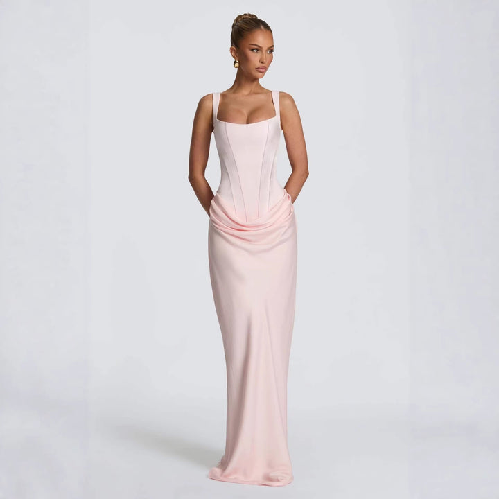 Damen Elegantes Maxikleid mit figurformendem Schnitt und zarten Drapierungen Drune