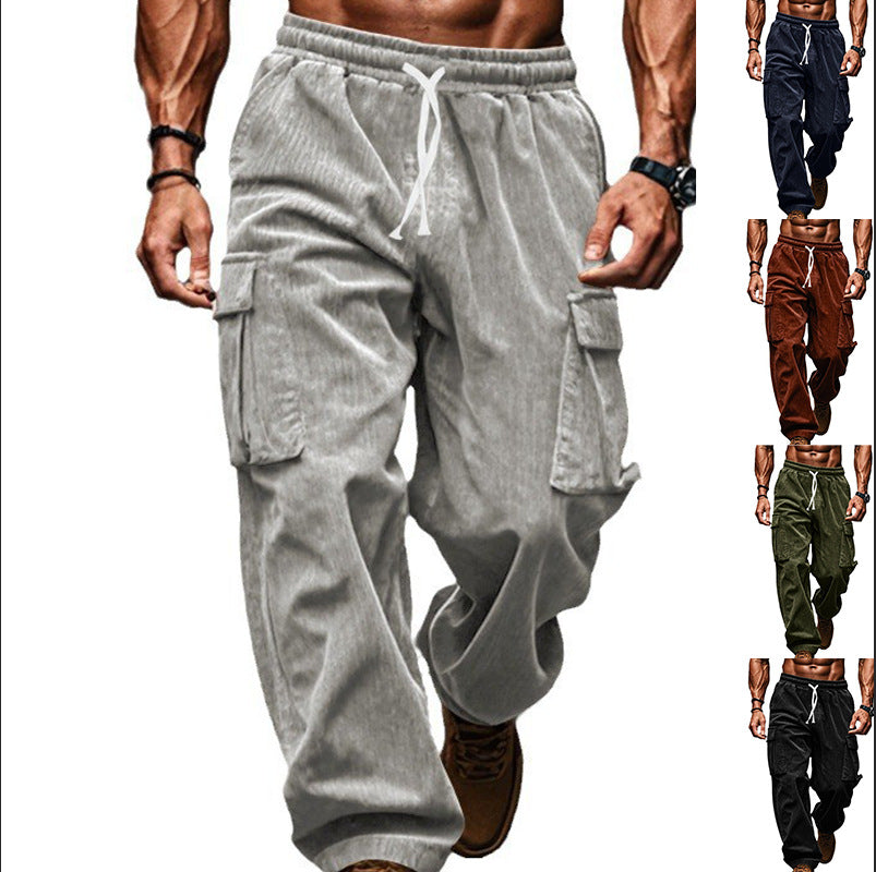 Herren nan lockere Cord-Cargo-Hose mit elastischem Tunnelzugbund, aufgesetzten Klappentaschen und entspannter Silhouette Drune