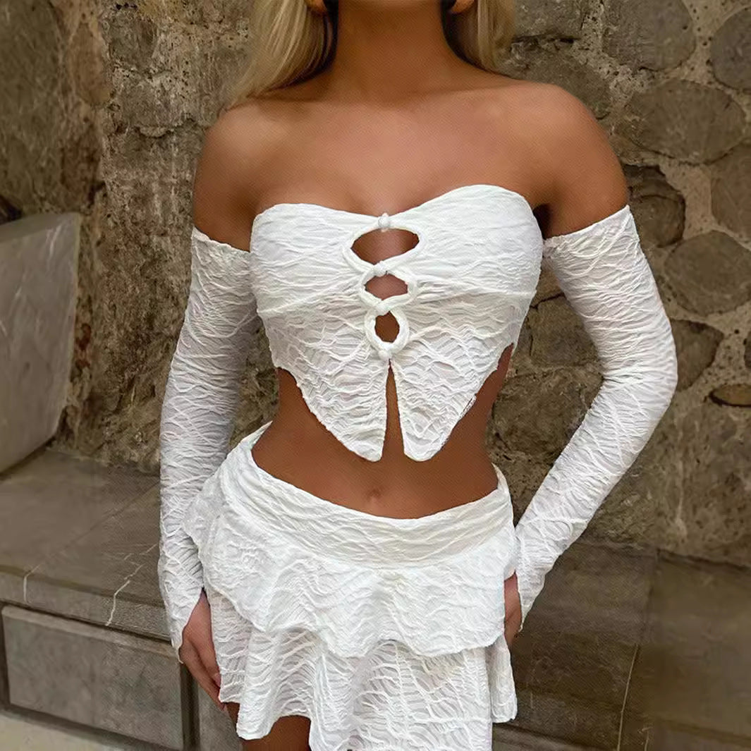 Damen Cropped Oberteil mit einzigartigem Knotendesign und raffinierten Ärmeln Drune