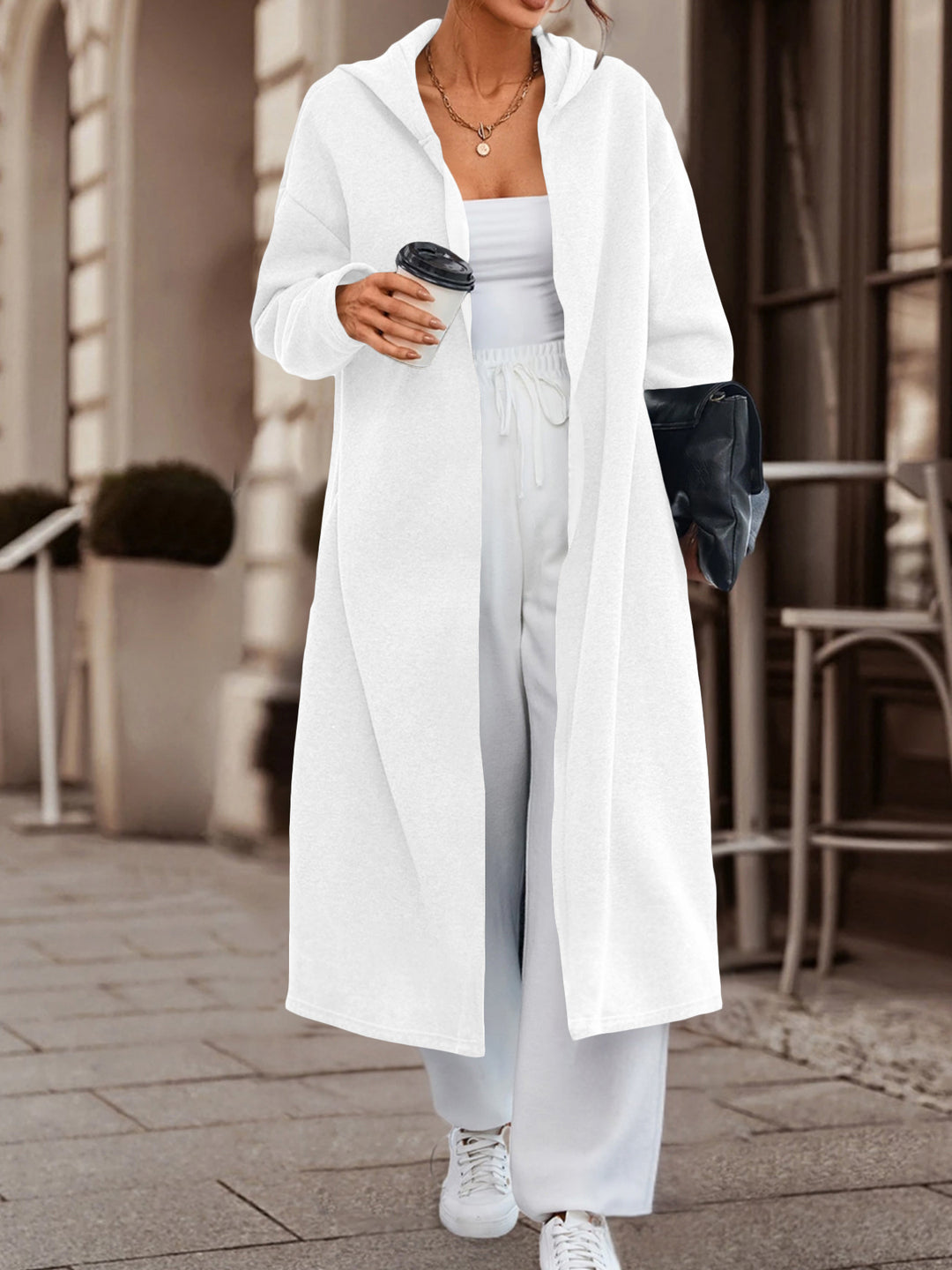 Damen Langer Oversize Kapuzenmantel mit offener Front und weichem Fleece Drune