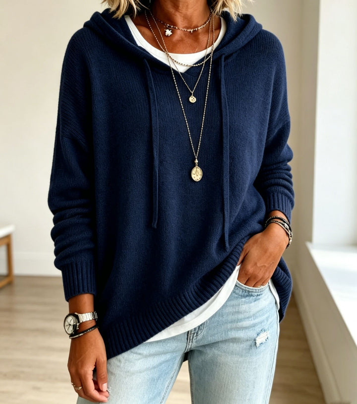 Damen Oversize-Kapuzensweater aus feinem Strick mit gerippten Bündchen Drune