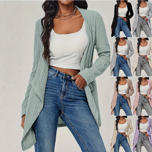 Damen Offener Rippstrick-Cardigan mit Wasserfallkragen Drune