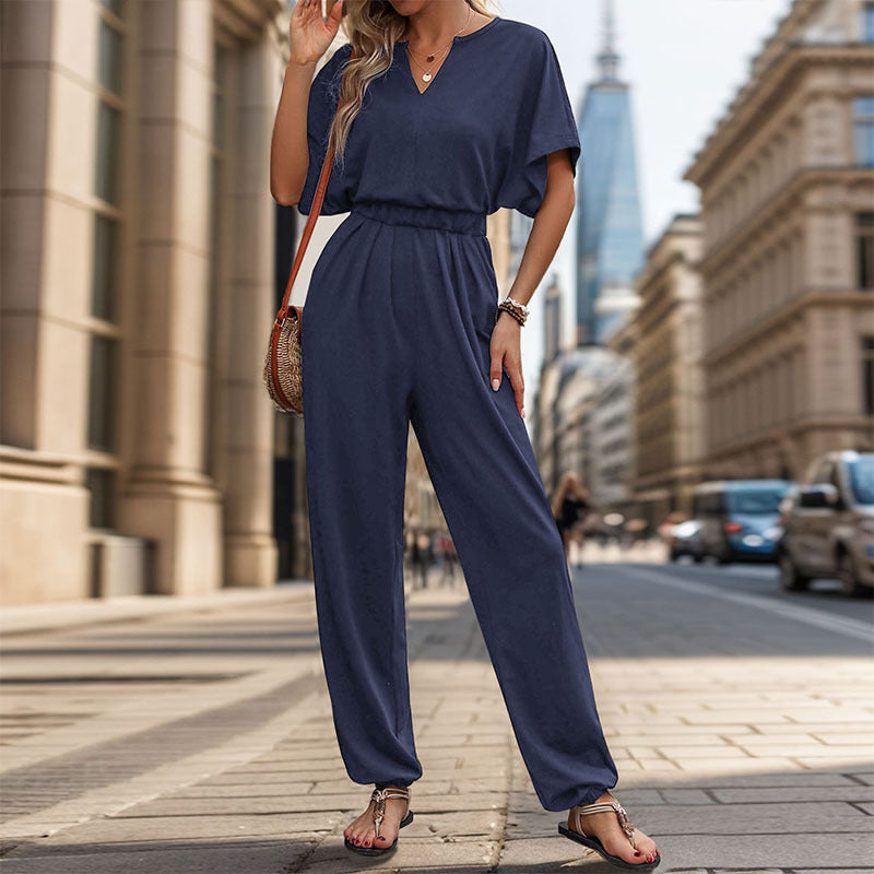 Damen lässiger Jumpsuit mit eleganter Drapierung und Taillierung Drune