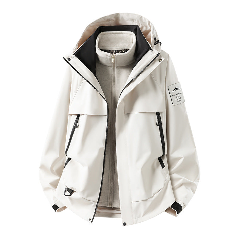 Herren modulare wasserdichte Outdoorjacke mit herausnehmbarer Fleece-Innenjacke, Kapuze und Reißverschlusstaschen Drune