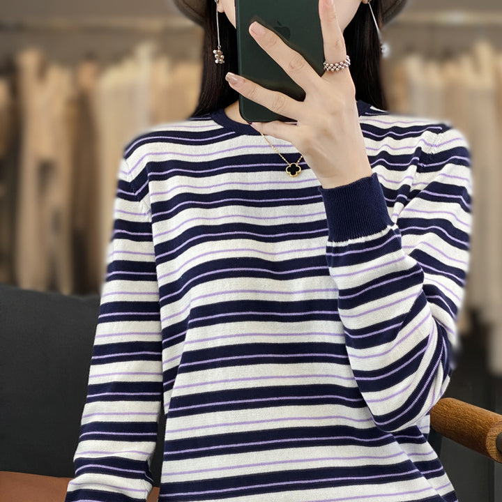 Damen Lässiger Ringel-Feinstrickpullover mit Boxy‑Silhouette und kontrastierenden Rippbündchen Drune
