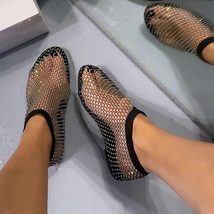 Damen Mesh-Booties mit Strassbesetztem NetzgewDrunee und elastischem Schaft Drune