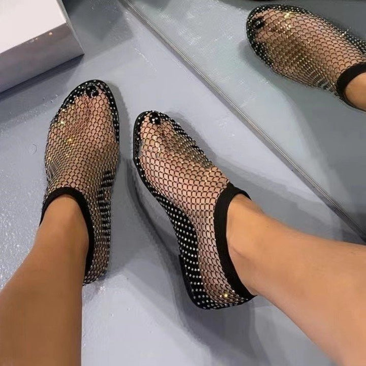 Damen Mesh-Booties mit Strassbesetztem NetzgewDrunee und elastischem Schaft Drune