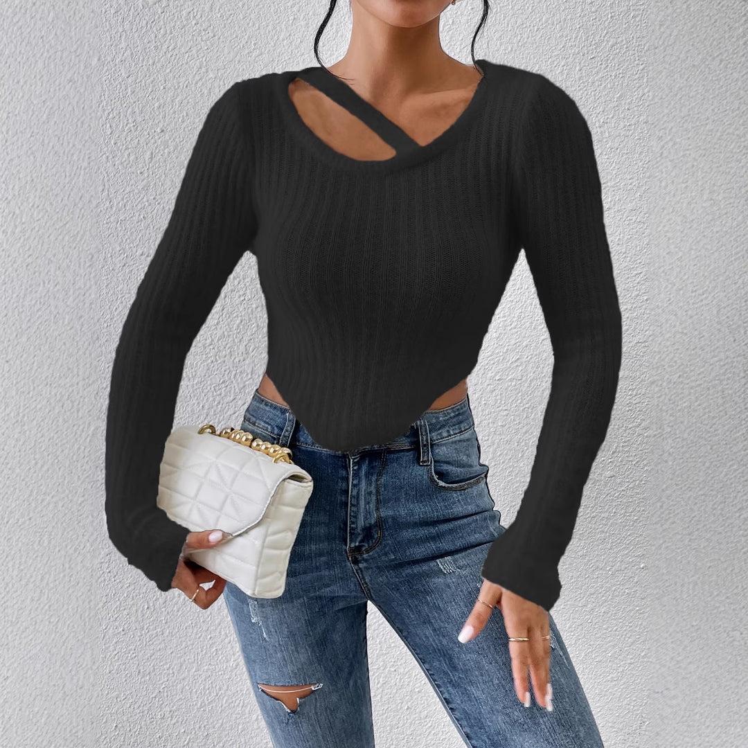 Damen Strickoberteil mit offener Schulter und elastischem Saum Drune