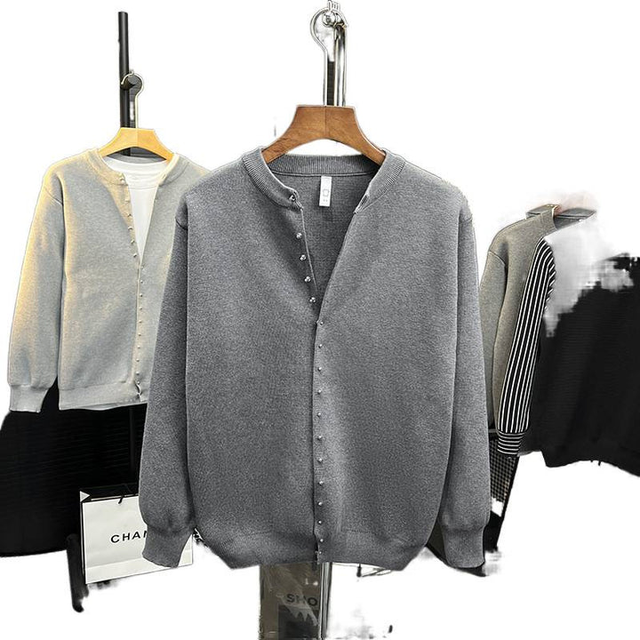 Herren Minimalistische Sweatcardigan mit verdeckter Druckknopfleiste Drune