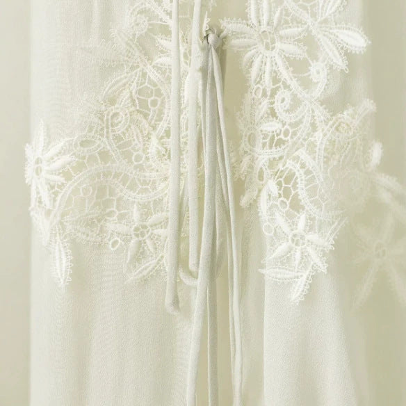 Damen Romantische Tunika‑Bluse mit Spitzenapplikation, Volantsaum und Ballonärmeln Drune