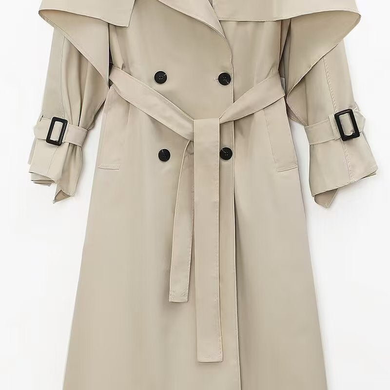 Damen Eleganter Trenchcoat mit Gürtel und oversized Kragen Drune