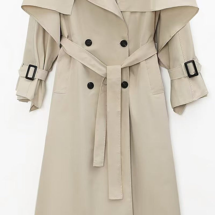 Damen Eleganter Trenchcoat mit Gürtel und oversized Kragen Drune