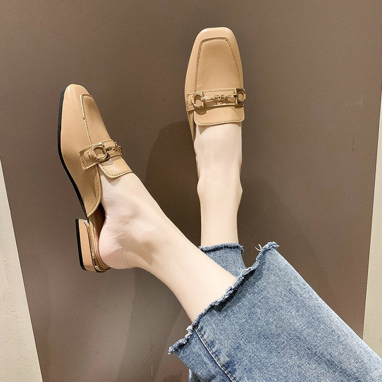 Damen Modische Mules mit elegantem Ledermaterial und schickem Schnallenakzent Drune