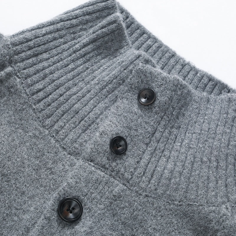 Herren Grobgestrickter Oversize-Cardigan mit hohem Rippenkragen & aufgesetzten Taschen Drune