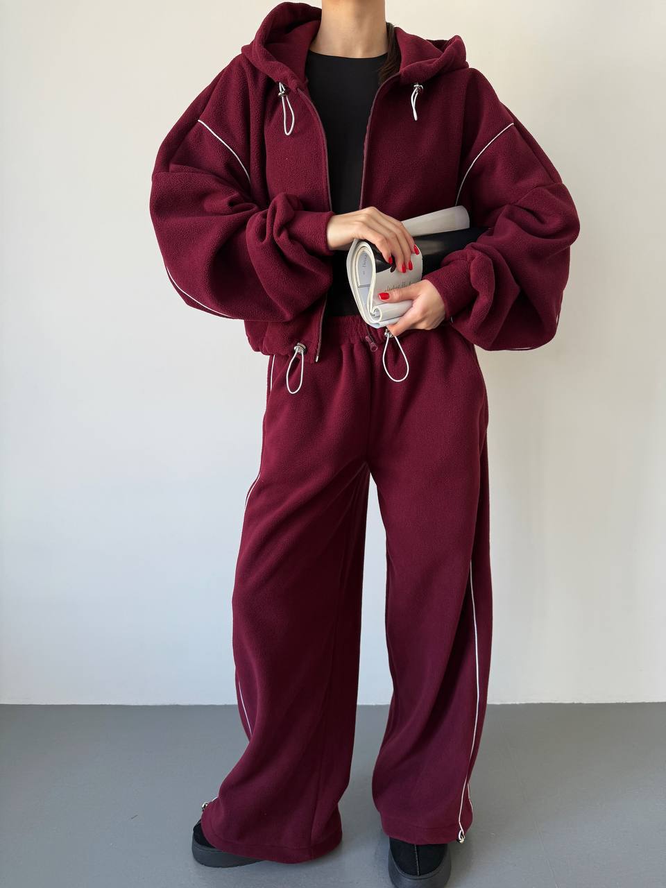 Damen Fleece-Hoodie und weite Jogginghose Set Drune