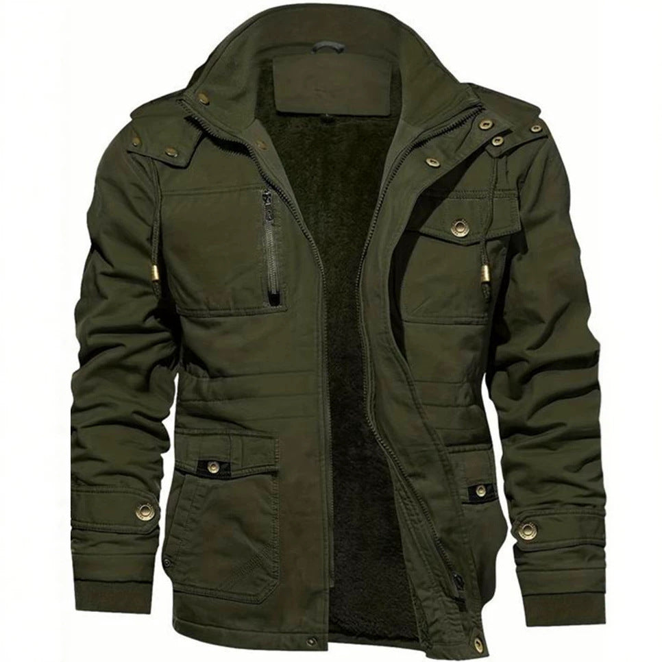 Herren Thermo-Feldjacke mit Teddyfutter, Kapuze und Mehrfachtaschen Drune