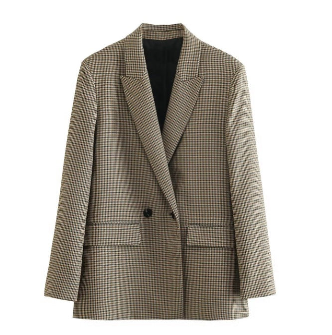 Damen 100+ geradliniger Longline Blazer mit Reverskragen, doppelreihiger Optik und Pattentaschen Drune
