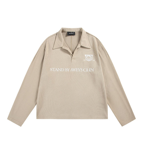 Unisex Langärmeliges Rugby-Polo mit offenem Kentkragen und Brustprint Drune