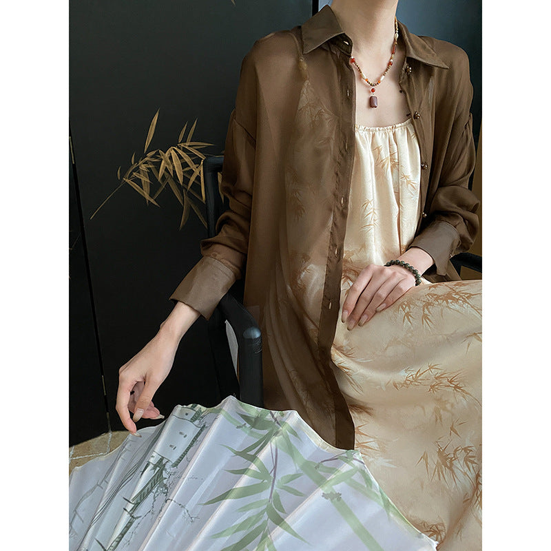 Damen elegantes Maxikleid mit floralem Muster und leichtem Overlay Drune