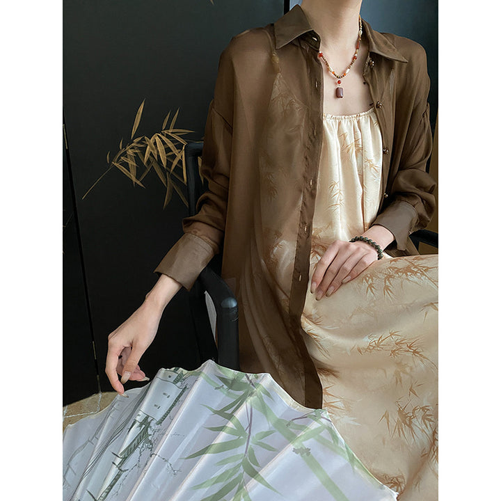 Damen elegantes Maxikleid mit floralem Muster und leichtem Overlay Drune