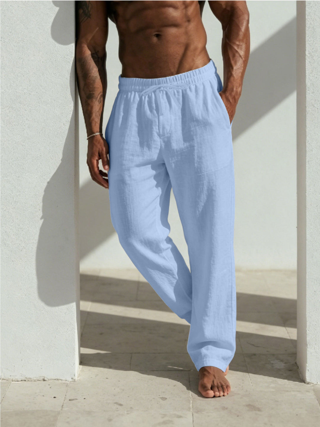 Herren Sommerliche Relaxhose aus Leinenmischung mit geradem Bein und Tunnelzug Drune