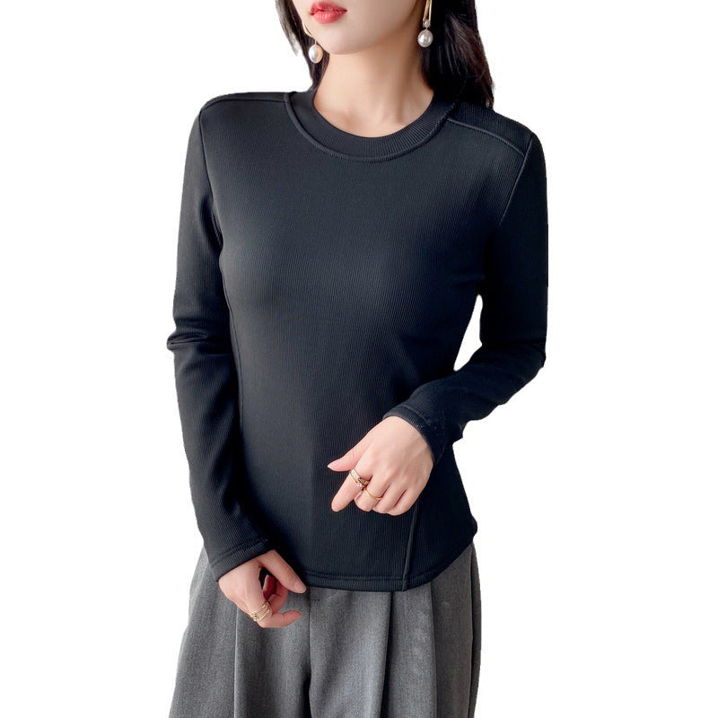 Damen modisches Cropped-Langarmshirt mit Rippstruktur Drune