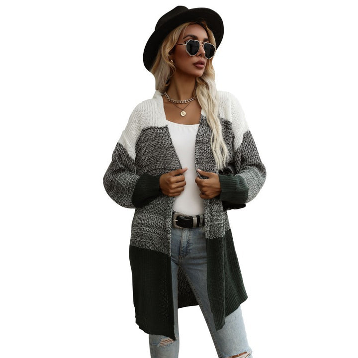 Damen Longline-Cardigan grobgestrickt mit Colorblock und offener Front Drune