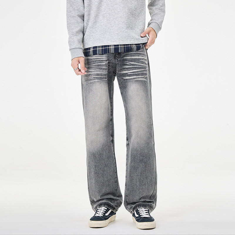 Herren Weit geschnittene Vintage-Denim-Jeans mit low-rise, Whisker‑Effekt und relaxed Bein Drune