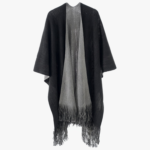 Damen Leichter Oversize-Stricküberwurf im Cape-Stil mit Fransensaum Drune