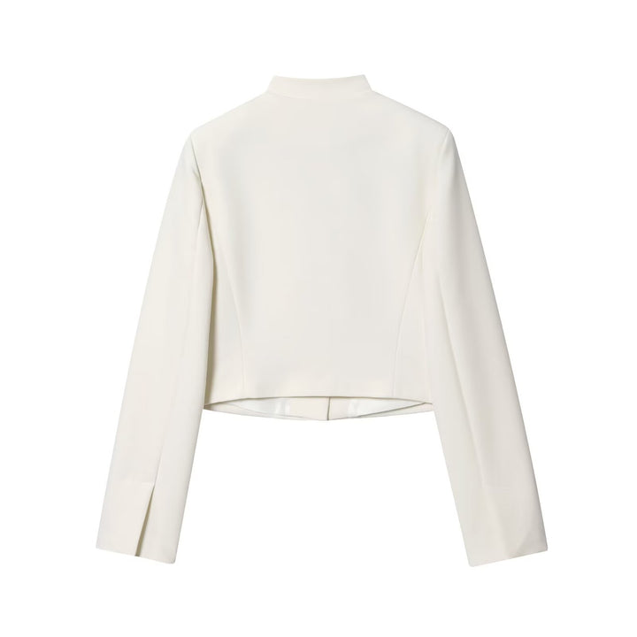 Damen 80+ taillierter Cropped-Blazer mit Stehkragen und verdeckter Knopfleiste Drune