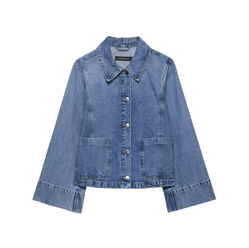 Damen Oversize-Denimjacke im Boxy-Schnitt mit kurzer Silhouette und aufgesetzten Taschen Drune