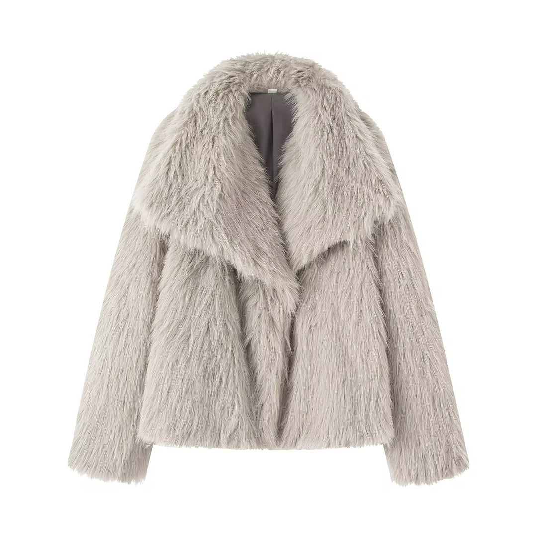 Damen 200+ kurze Kunstfelljacke mit weitem Schalkragen Drune