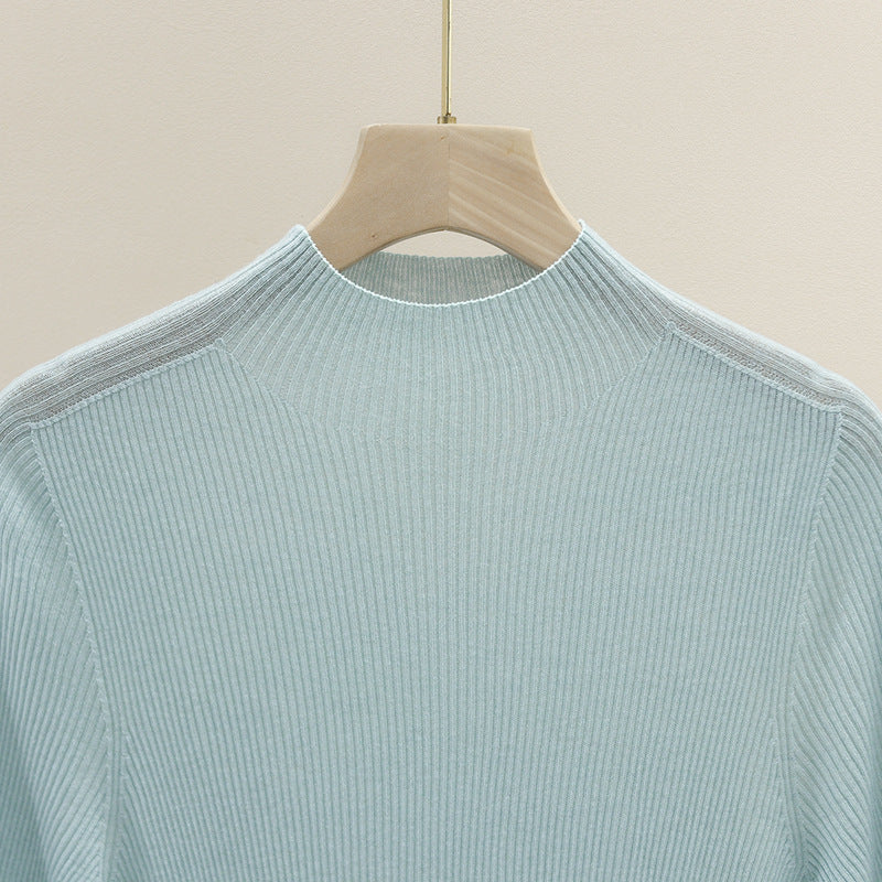 Damen Slim-Fit Rippstrick-Top mit halblangen Ärmeln und hohem Stehkragen Drune