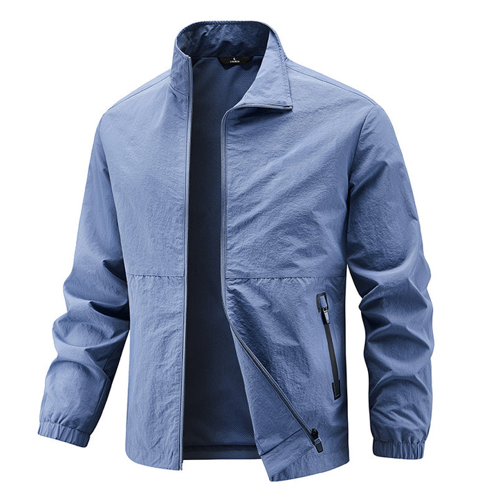 Herren Leichte technische Übergangsjacke mit Stehkragen atmungsaktivem Mesh-Futter und wasserabweisenden Reißverschlusstaschen Drune