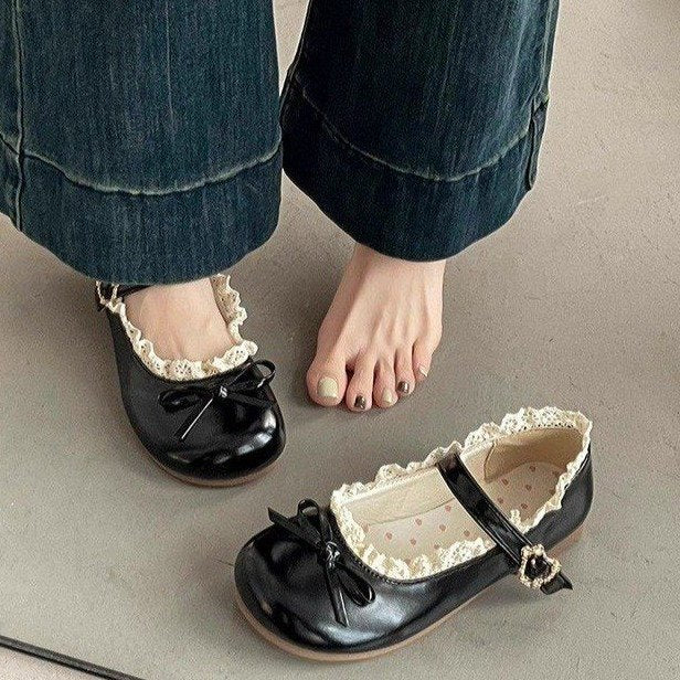 Damen Mary Jane Schuhe mit Rüschendetail und komfortablem Innenfutter Drune