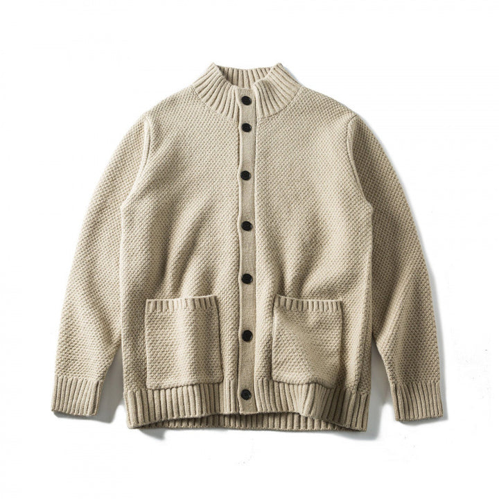 Unisex Strukturierter Button-Cardigan mit Stehkragen und aufgesetzten Taschen Drune