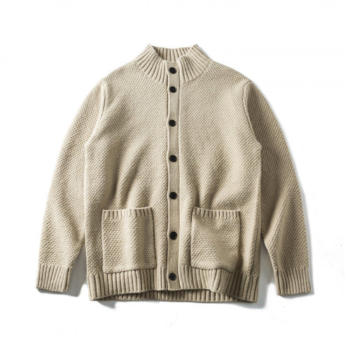 Unisex Strukturierter Button-Cardigan mit Stehkragen und aufgesetzten Taschen Drune