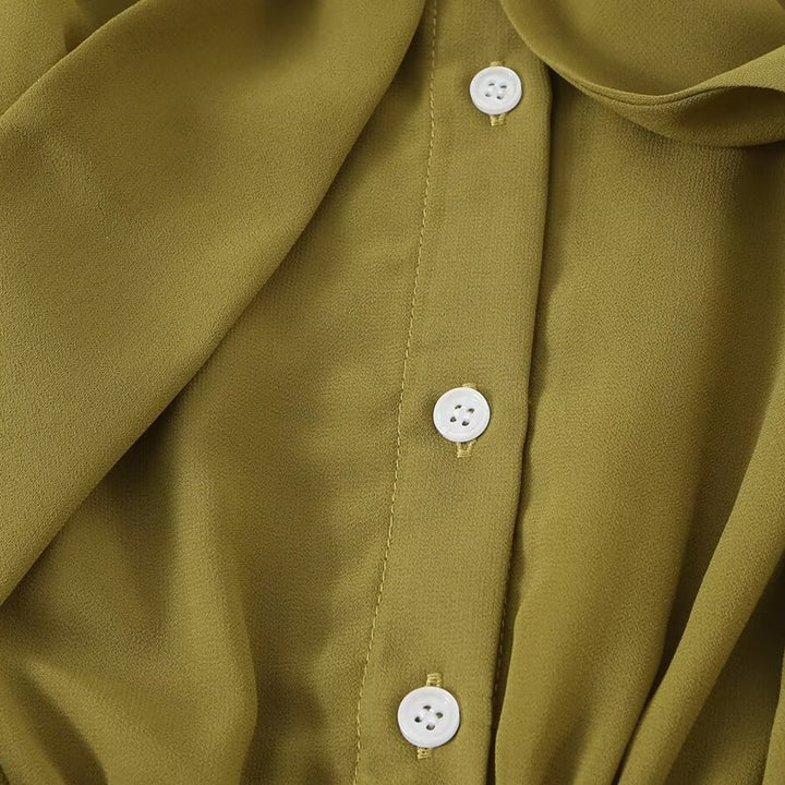Damen Chiffon‑Maxikleid mit Bindeschleife, tailliertem Knotenband und Rüschenärmeln Drune