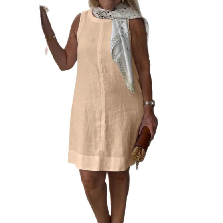 Damen Sommerkleid aus leichtem Leinenstoff mit modischem Halstuch Drune