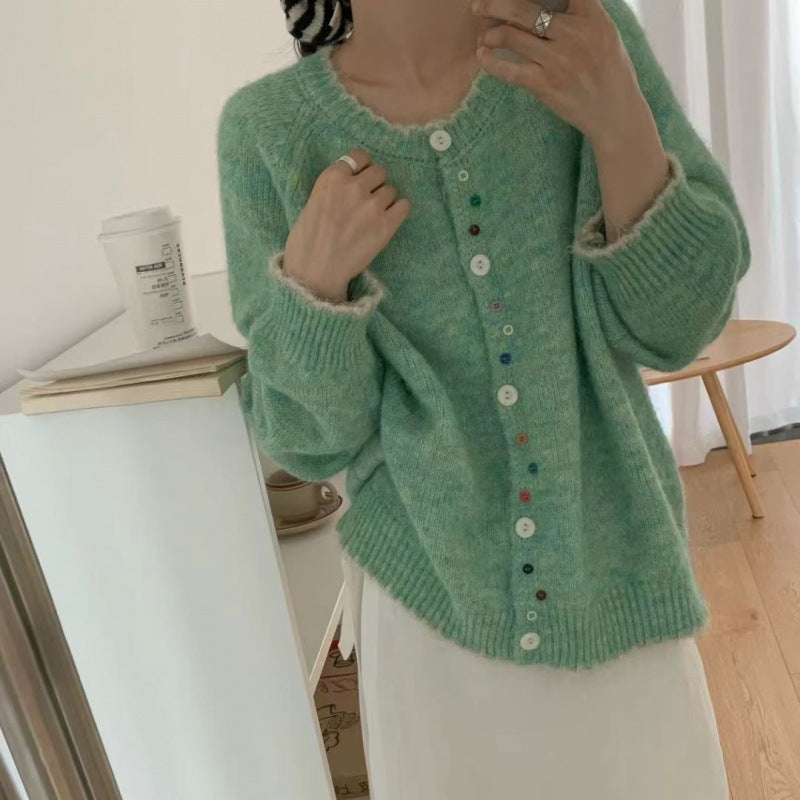 Damen kuscheliger Cardigan mit bunten Knopfdetails und legerem Schnitt Drune