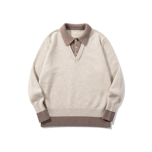 Herren Polokragen-Strickpullover mit Knopfleiste und kontrastierten Bündchen Drune